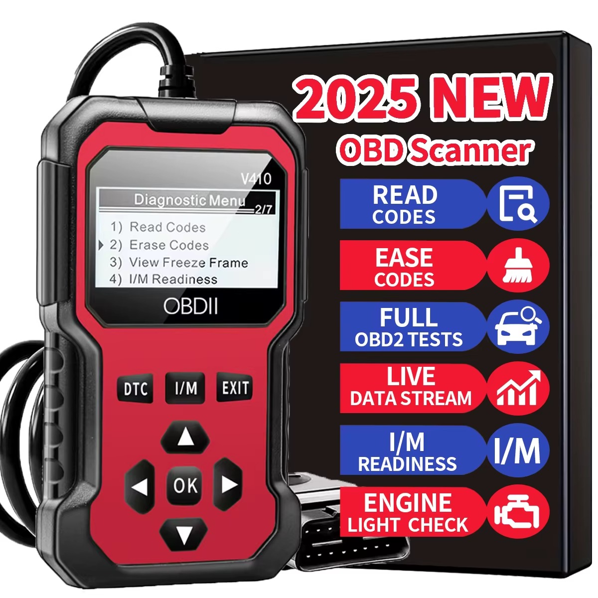 OBD2 Car Diagnostic Scanner – Check Engine Code Reader & Fault Reset Tool