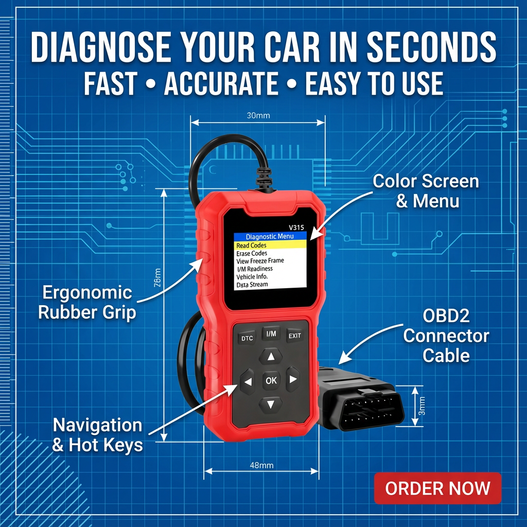 OBD2 Car Diagnostic Scanner – Check Engine Code Reader & Fault Reset Tool